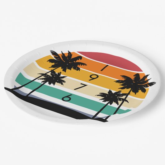 1976 Retro Stripe Sunset Vintag Pappteller (Schrägansicht)