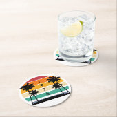 1976 Retro Stripe Sunset Vintag Runder Pappuntersetzer (Vor Ort)