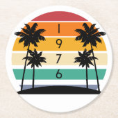 1976 Retro Stripe Sunset Vintag Runder Pappuntersetzer (Vorderseite)