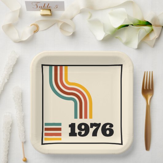 1976 Retro Vintage Poster Geburtstag oder Wiederse Pappteller (Hochzeit)