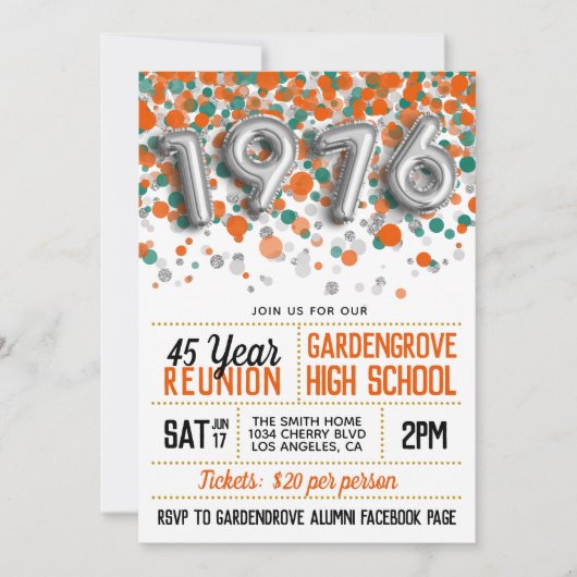 1976 Wiedersehen zur Uni der High School Einladung (Vorderseite)