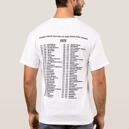 1978 - BANDS, DIE DAS KNOB HILL HOTEL SPIELEN T-Shirt (Rückseite)