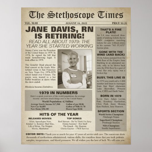 1979 Stethoscope Times for Nurse Retirement Party Poster (Vorne)