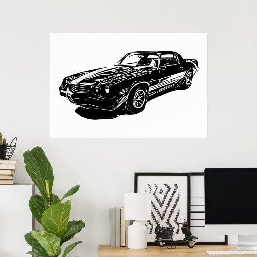 1980 Camaro Schwarz-Weiß Minimalistische Design. Poster (Heimbüro)