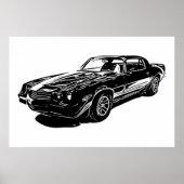 1980 Camaro Schwarz-Weiß Minimalistische Design. Poster (Vorne)