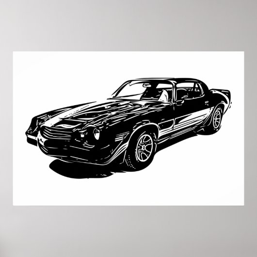 1980 Camaro Schwarz-Weiß Minimalistische Design. Poster (Vorne)