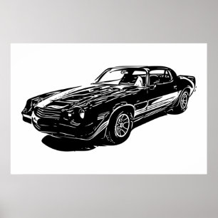 1980 Camaro Schwarz-Weiß-Minimalistisches Design. Poster