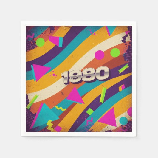 1980 - Retro Vintager 80er Neon Geometric - Serviette (Vorderseite)