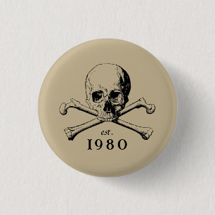 1980 Skull Gothic 43rd Birthday Party Badge Pin  Button