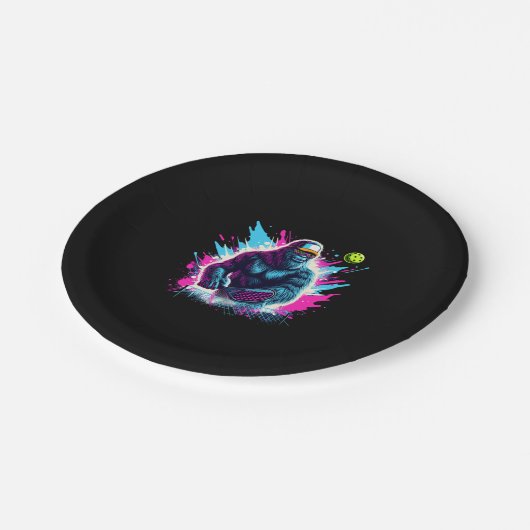 1980er Bigfoot Sasquatch Playing Pickleball 2 Pappteller (Schrägansicht)