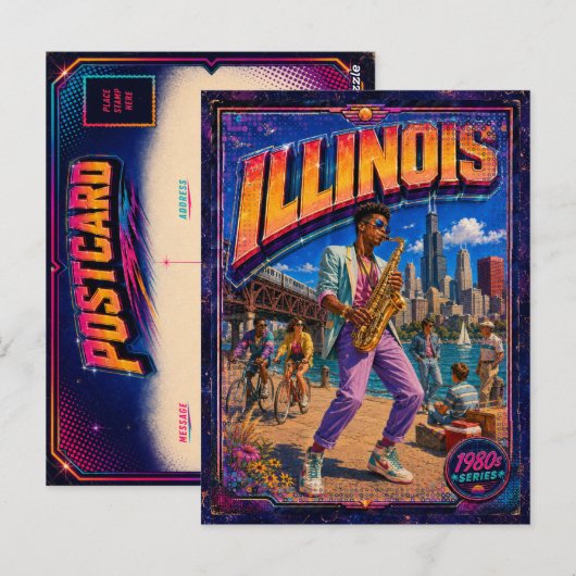1980er Illinois Postkarte 80er Retro (Vorne/Hinten)