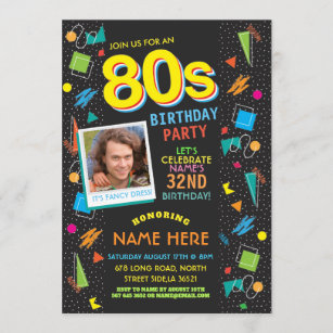 1980er-Jahre-Geburtstagsparty Achtzigerjahre-Foto  Einladung