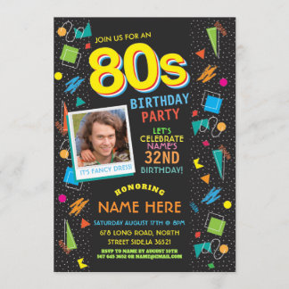1980er-Jahre-Geburtstagsparty Achtzigerjahre-Foto  Einladung
