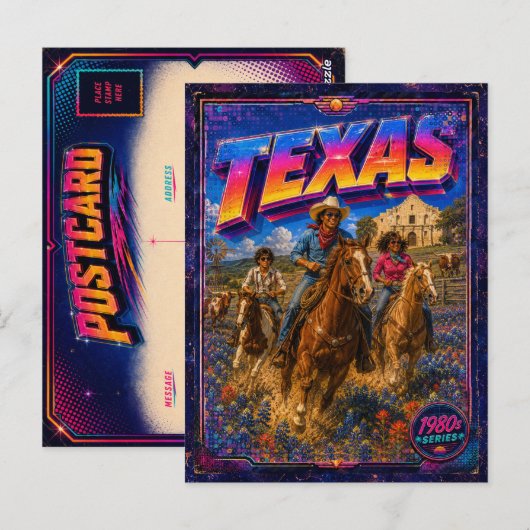 1980er Texas Postkarte 80er Retro (Vorne/Hinten)