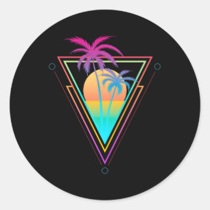 1980S 1990S Vaporwave Palm Trees Beach Surf Runder Aufkleber