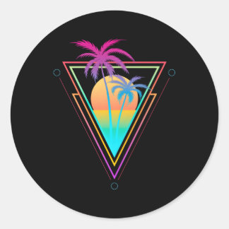1980S 1990S Vaporwave Palm Trees Beach Surf Runder Aufkleber