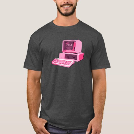 1981 Pink Retro-Computer-T-Shirt T-Shirt (Vorderseite)