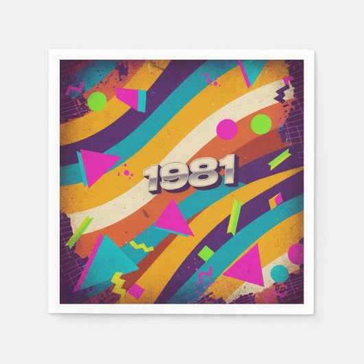 1981 - Retro Vintager 80er Neon Geometric - Serviette (Vorderseite)