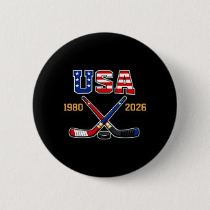 1982 2026 Hockey Vintage USA gekreuzte Schläger Button