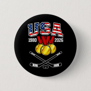1982 2026 Hockey Vintage USA gekreuzte Schläger Button