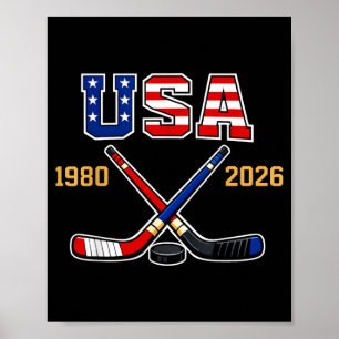 1982 2026 Hockey Vintage USA gekreuzte Schläger Poster