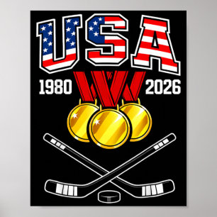 1982 2026 Hockey Vintage USA gekreuzte Schläger Poster