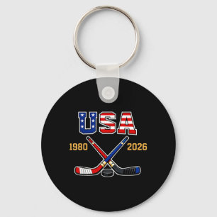 1982 2026 Hockey Vintage USA gekreuzte Schläger Schlüsselanhänger