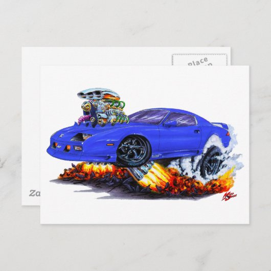 1982-92 Camaro Blue Car Postkarte (Vorne/Hinten)