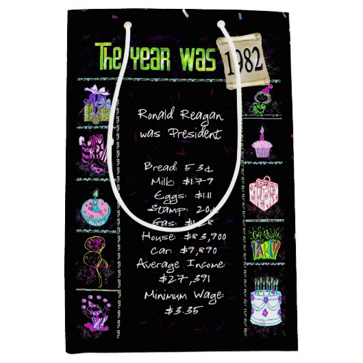 1982 Geburtstag Trivia Fun Fakt Mittlere Geschenktüte (Vorderseite)