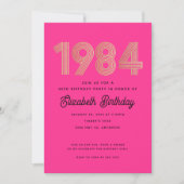 1984 Hot Pink Black Gold 40th Birthday Invitation  Einladung (Vorderseite)