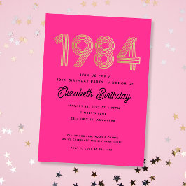 1984 Hot Pink Black Gold 40th Birthday Invitation  Einladung