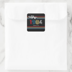 1984 Retro Stripe Vintages individuelles Alter - J Quadratischer Aufkleber
