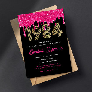 1984 Rosa Glitzer Tropfen 40. Geburtstag Einladung