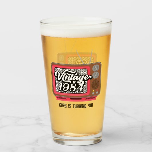 1984 Vintages Retro-Fernsehen 40. Geburtstag Glas (Vorne (Gefüllt))