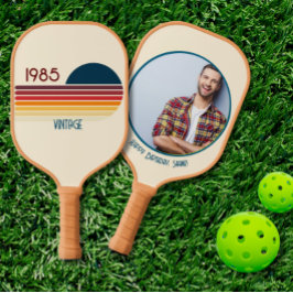 1985 40. Geburtstag Retro Stripe Custom Foto Pickleball Schläger
