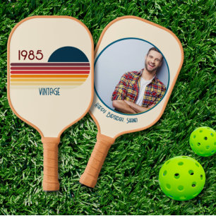 1985 40. Geburtstag Retro Stripe Custom Foto Pickleball Schläger