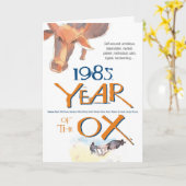 1985 Chinese-Tierkreis-Ochsen-lustiger Geburtstag Karte (Gelbe Blume)