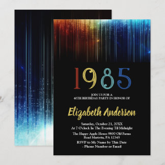 1985 Retro 40. Geburtstag Party anpassbar Einladung