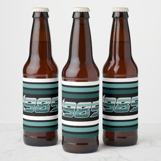 1985 Retro Stripe Aquamarin Bierflaschenetikett (Flaschen)
