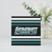 1985 Retro Stripe Aquamarin Einladung (Stehend Vorderseite)