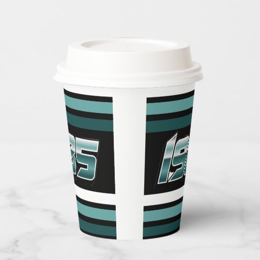 1985 Retro Stripe Aquamarin Pappbecher (Links)