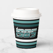 1985 Retro Stripe Aquamarin Pappbecher (Vorderseite)