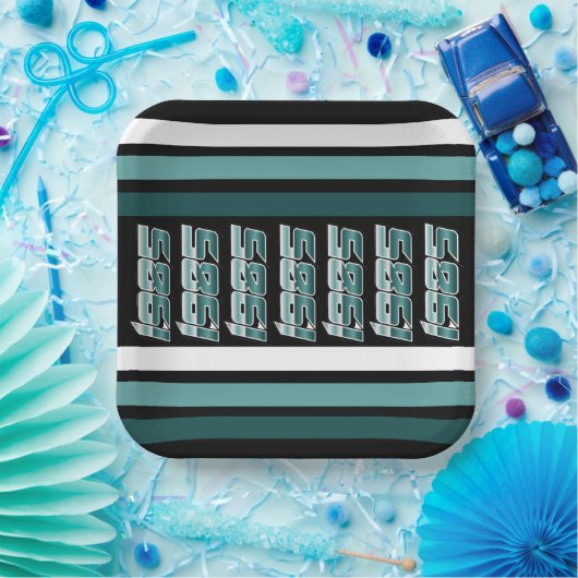 1985 Retro Stripe Aquamarin Pappteller (Party)