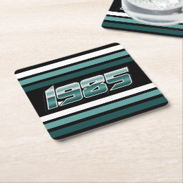 1985 Retro Stripe Aquamarin Rechteckiger Pappuntersetzer