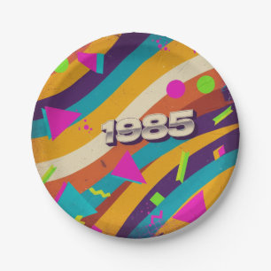 1985 - Retro Vintager 80er Neon Geometric - Pappteller