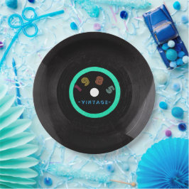 1985 Vintag Retro Stripe Neon Vinyl Record Pappteller