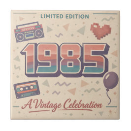 1985 Vintage Birthday Ceramic Tile – Retro 80s Fliese