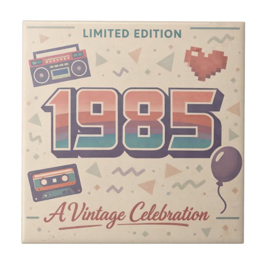 1985 Vintage Birthday Ceramic Tile – Retro 80s Fliese (Vorderseite)
