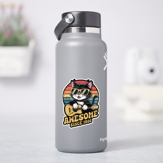 1986 Birthday Retro Cat Lover Ukulele 40th Bday Aufkleber (HydroFlask)