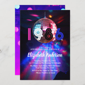 1986 Disco Ball 40th Birthday Party Invitation Einladung